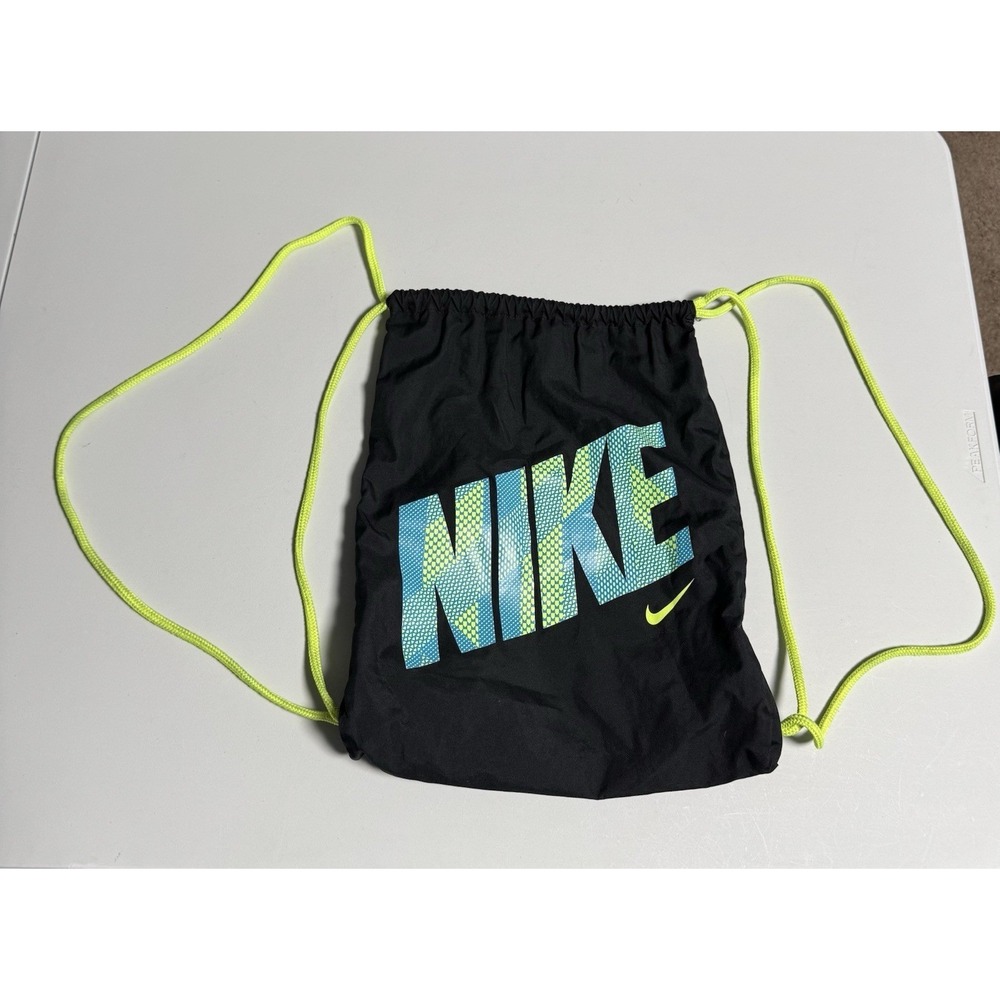 Nike Neon Spellout Swoosh Shoe Bag Draw String Bag Gym Backpack Black Green Y2K
